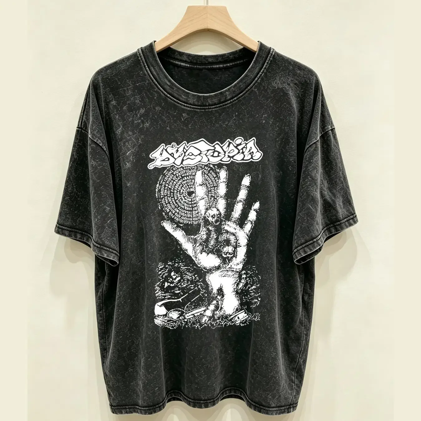 washed T Shirt art Dystopia band HOT Halloween printing new vintage Washed Breathable Versatile Stretched streetwear Stylish
