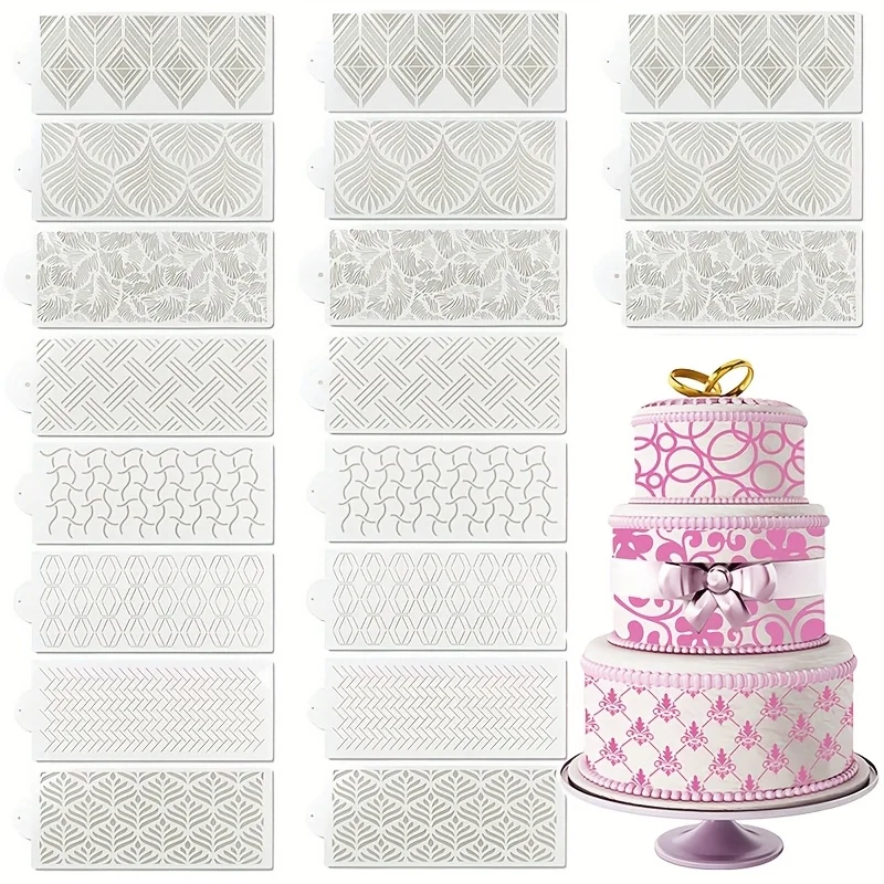 Fondant Cake Mesh Stamps Stencils Embossing Plastic Spray Mold Wedding Birthday Chocolate Drawing Painting Template Baking Tools