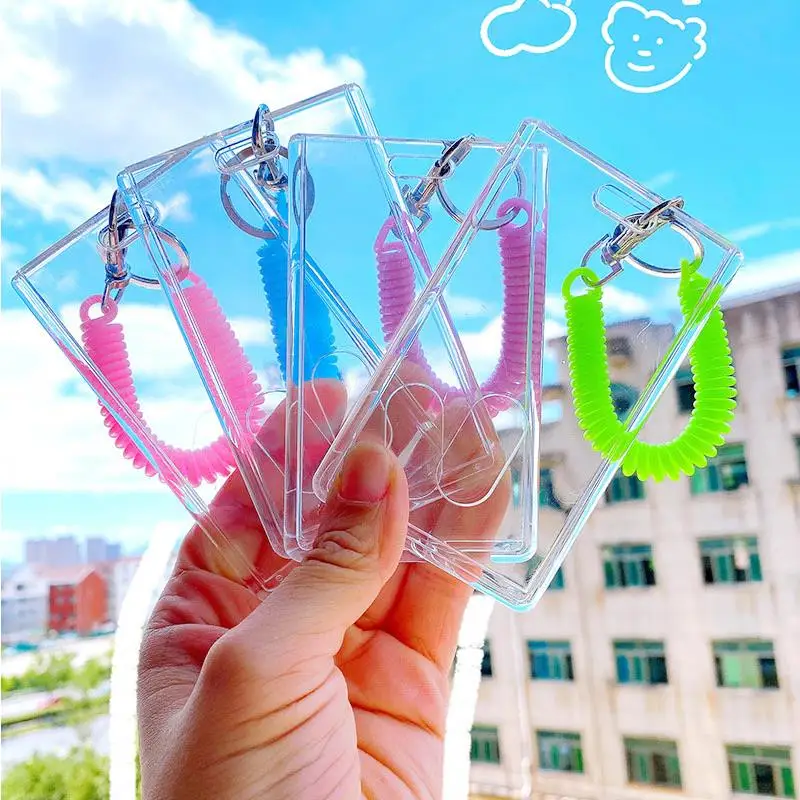 Transparent Plastic Korea Photo Card Holder Anti-lost Keychain 3 Inch INS Idol Protective Case Bag Bus Cards Sleeves Supplies