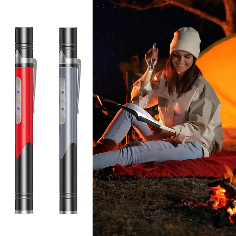 Portable Flashlight Pen Flashlight Rechargeable Camping Flashlight 4 Lighting Modes for Camping Work Repair Outdoor Emergency