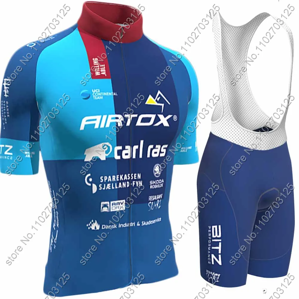 2024 AIRTOX CARL RAS Cycling Jersey Men Short Sleeve Denmark Blue Clothing Road Bike Shirts Suit Bicycle Bib Shorts MTB Maillot