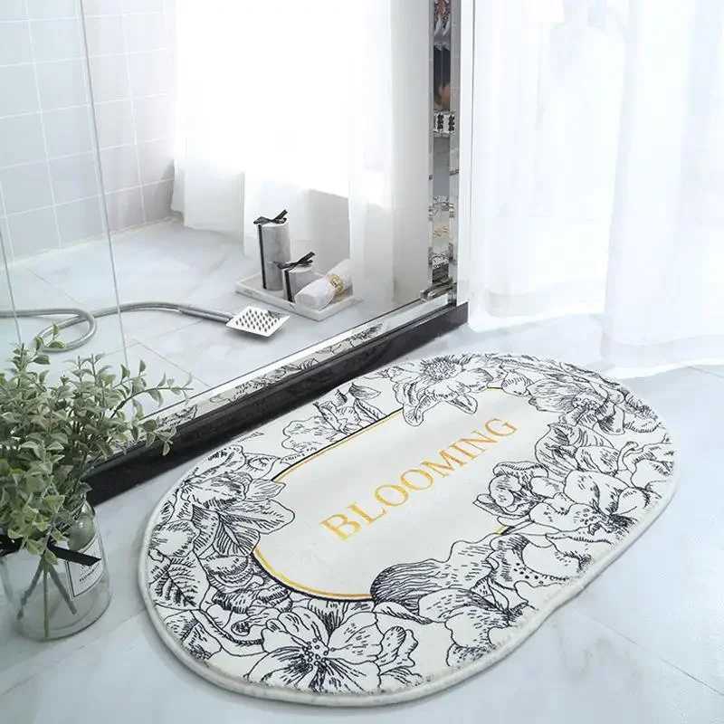 

Bathroom carpet with plush bathroom water absorption and anti slip floor mat bedroom imitation cashmere edge blanket