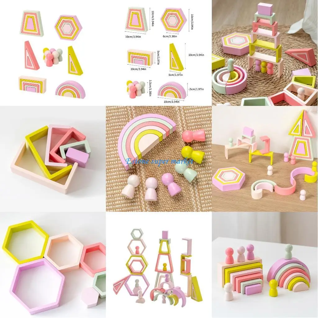 090B ジオメトリ レインボーシェイプ ブロック プレイセット 3歳用 おもちゃ 教育パズルセット