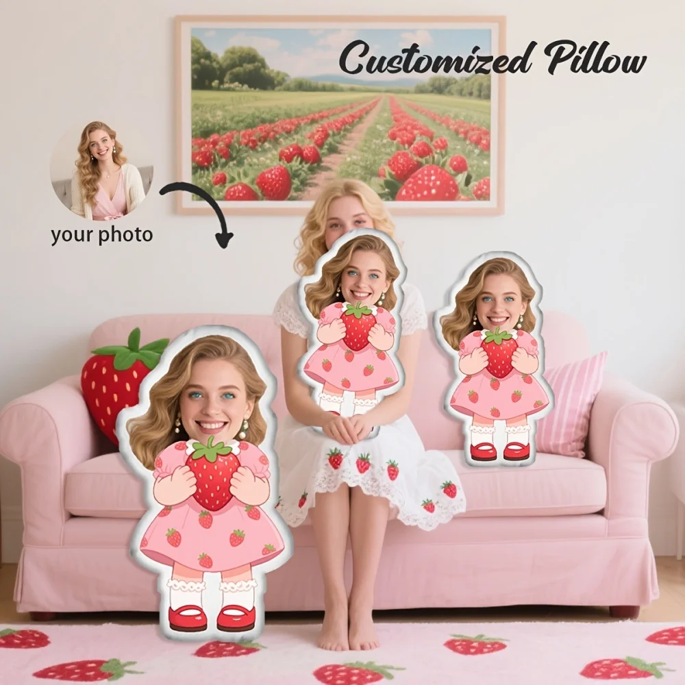 Customized Portrait Photos Shaped Pillows, Strawberry Dresses, Perfect Gifts for Girlfriends, Home Decoration, Bedroom Placement