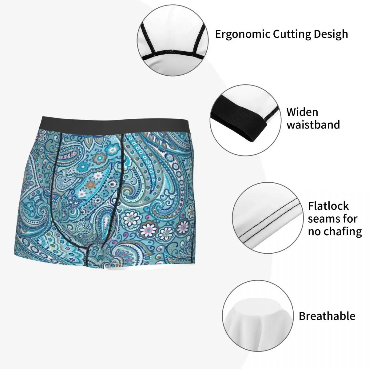 Caleçon Respirant avec Dessin Paisley pour Homme, Sous-Vêtement Masculin, Short Imprimé, Boxer