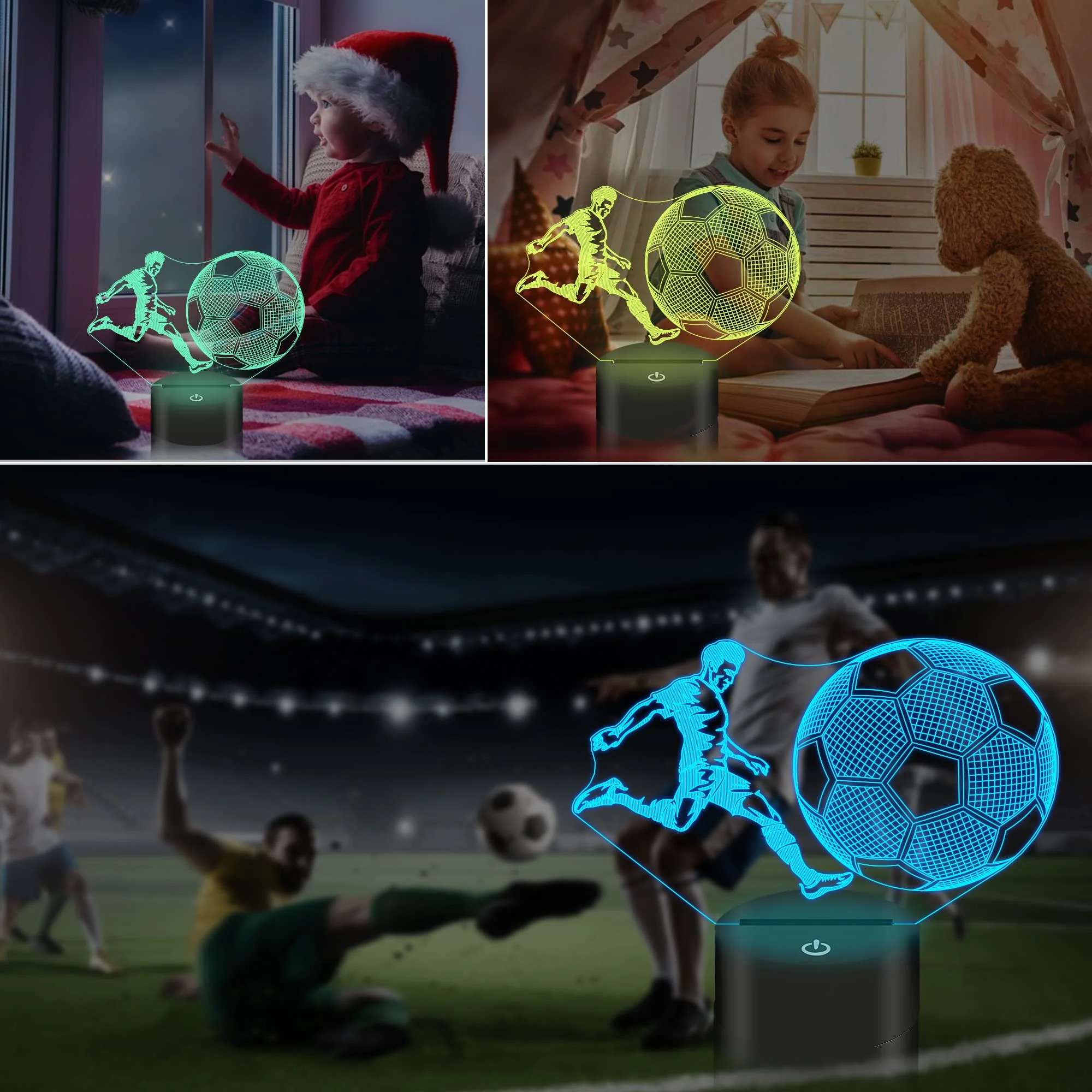 Soccer Gifts for Kids, Soccer 3D Illusion Lamp Football Night Light 16 Colors Flashing Changing Desk Lamps for Boys Room Decor