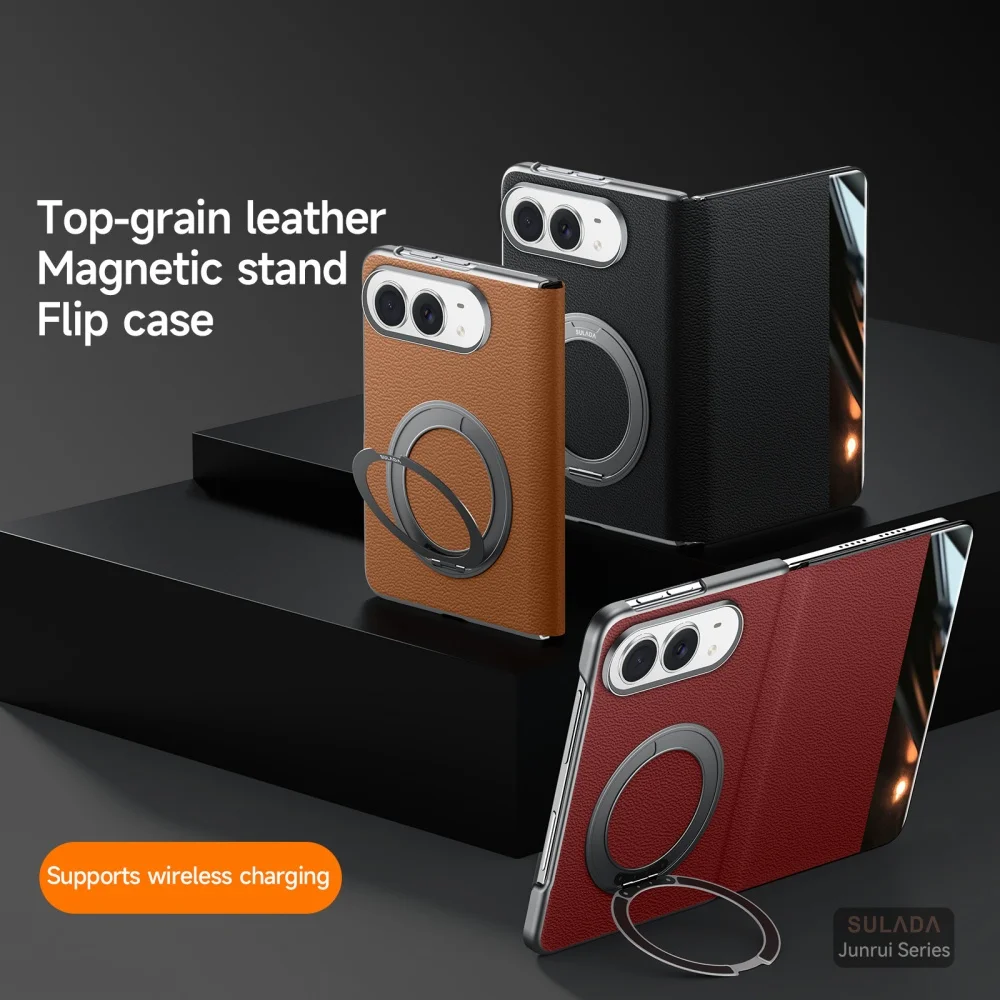 Magnetic Genuine Cowhide Leather Flip Case For iPhone Duo Window View Bracket Cover