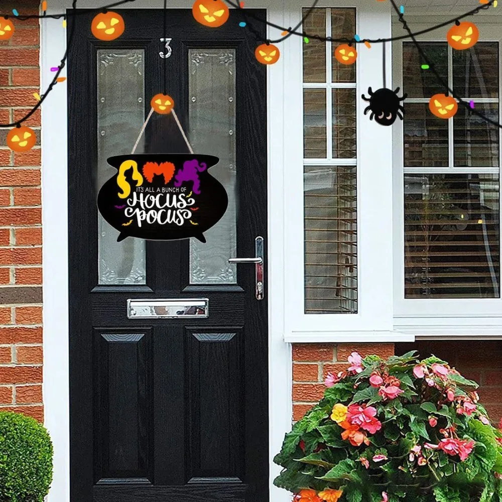 Wooden Halloween Door Sign Wall Front Door Hanging Door Decor Sign Art Hocus Pocus Doorplate Wall Hanging Ornament