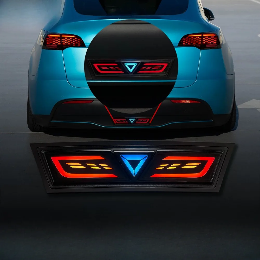 Aftermarket LED Daytime Running Lights Sequential Turn Signals and Brake Lights for Tesla Model Y Rear Bumper Light