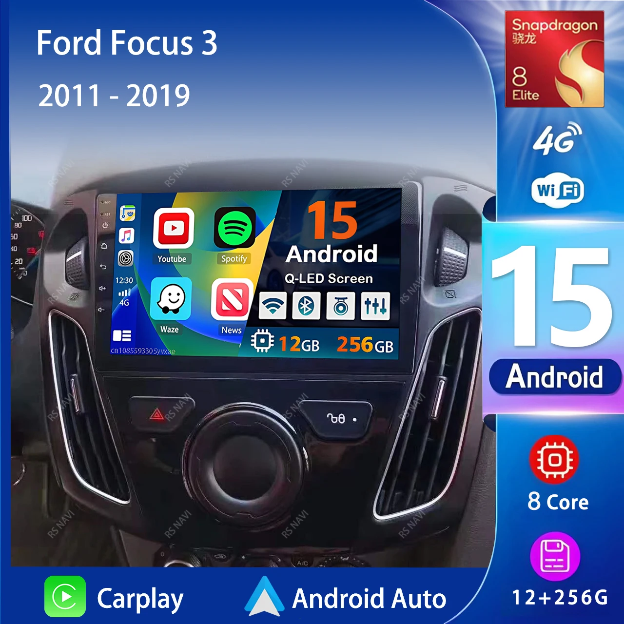 Rádio Automotivo Multimídia com Tela 2K Android 16 Carplay Auto para Ford Focus 3 Mk 3 2011-2019 2din Autoradio Stereo