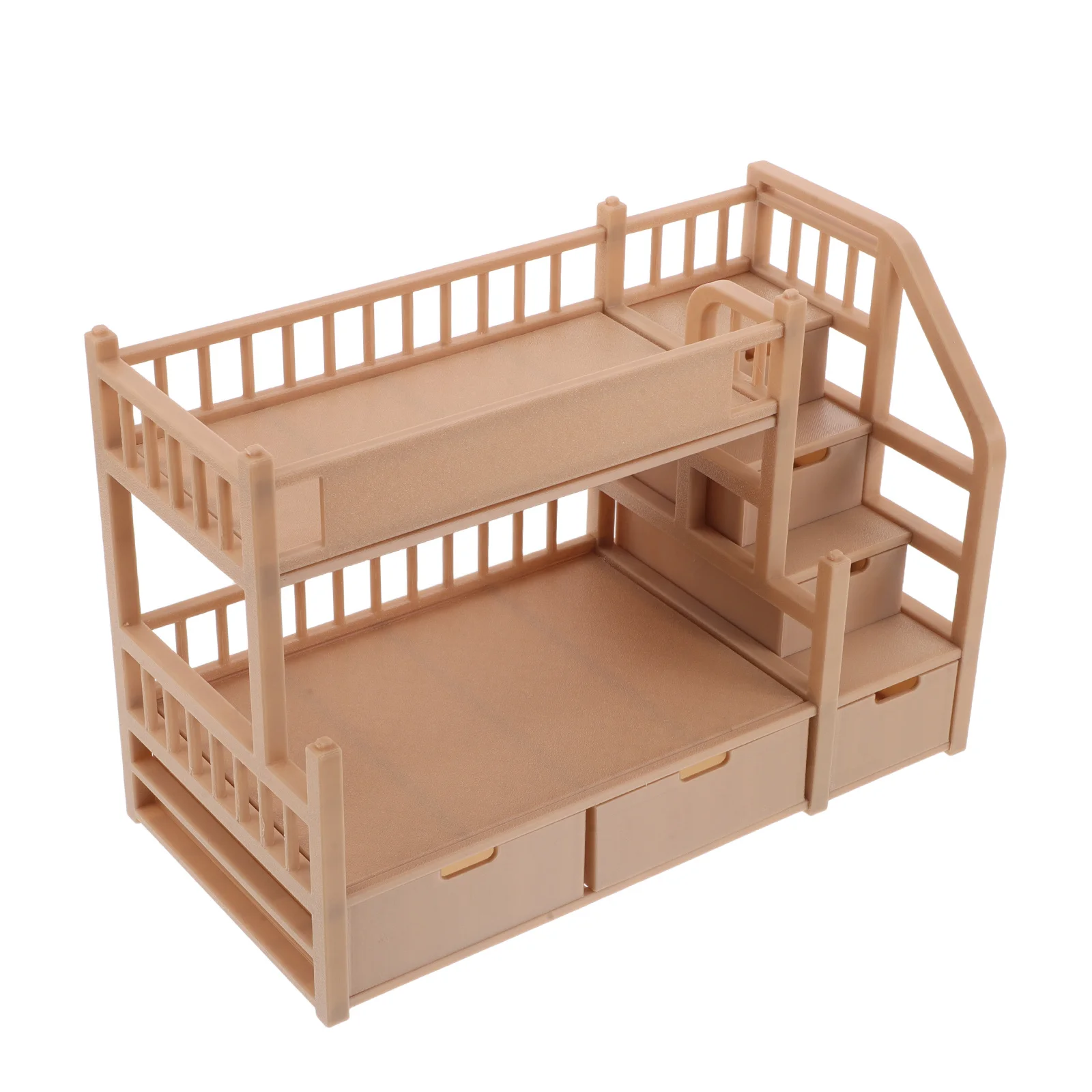 

House Furniture Mini Double Beds 18Cm Compatible Realistic Wood Bunk Bed With Storage Drawer For Girls Kids Playroom
