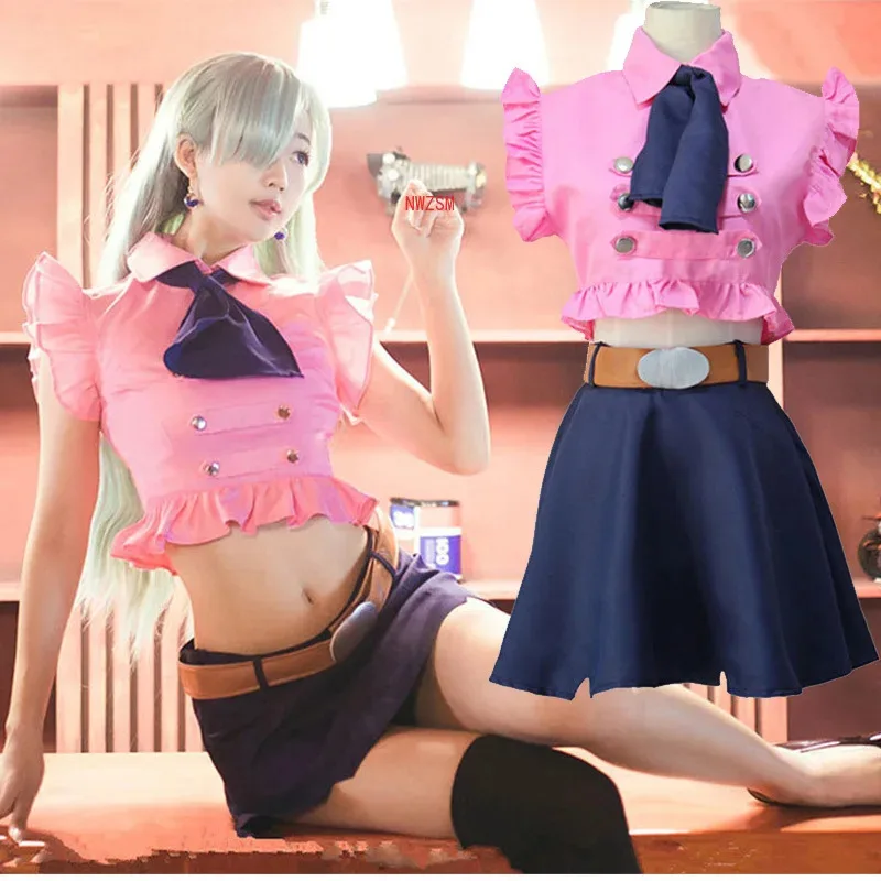 qq38 إليزابيث ليونز كوسبلاي الخطايا السبع المميتة ناناتسو نو تايزاي أنيمي بلايز تنورة حزام الزي زي