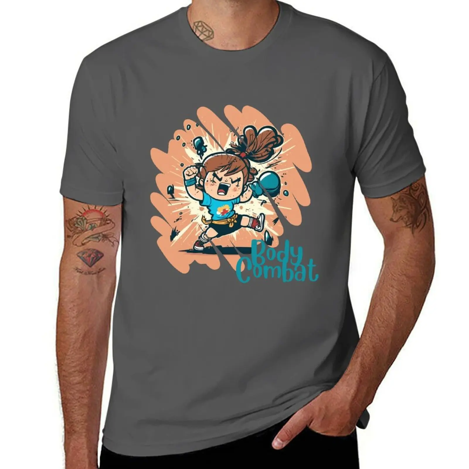 Funny Cartoonish Cute Girl Doing Body Combat Punch T-Shirt man t shirts cotton t shirt personalised T-Shirt