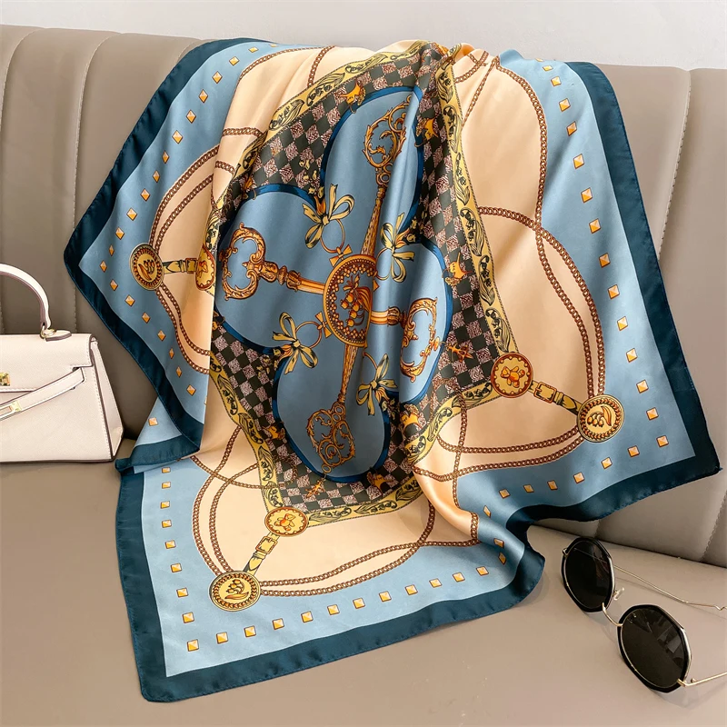 Luxury Silk Feeling Square Scarf Women 2024 Print Satin Neckerchief Spring Hair Band Foulard Bandana Echarpe Tie Shawl Wraps