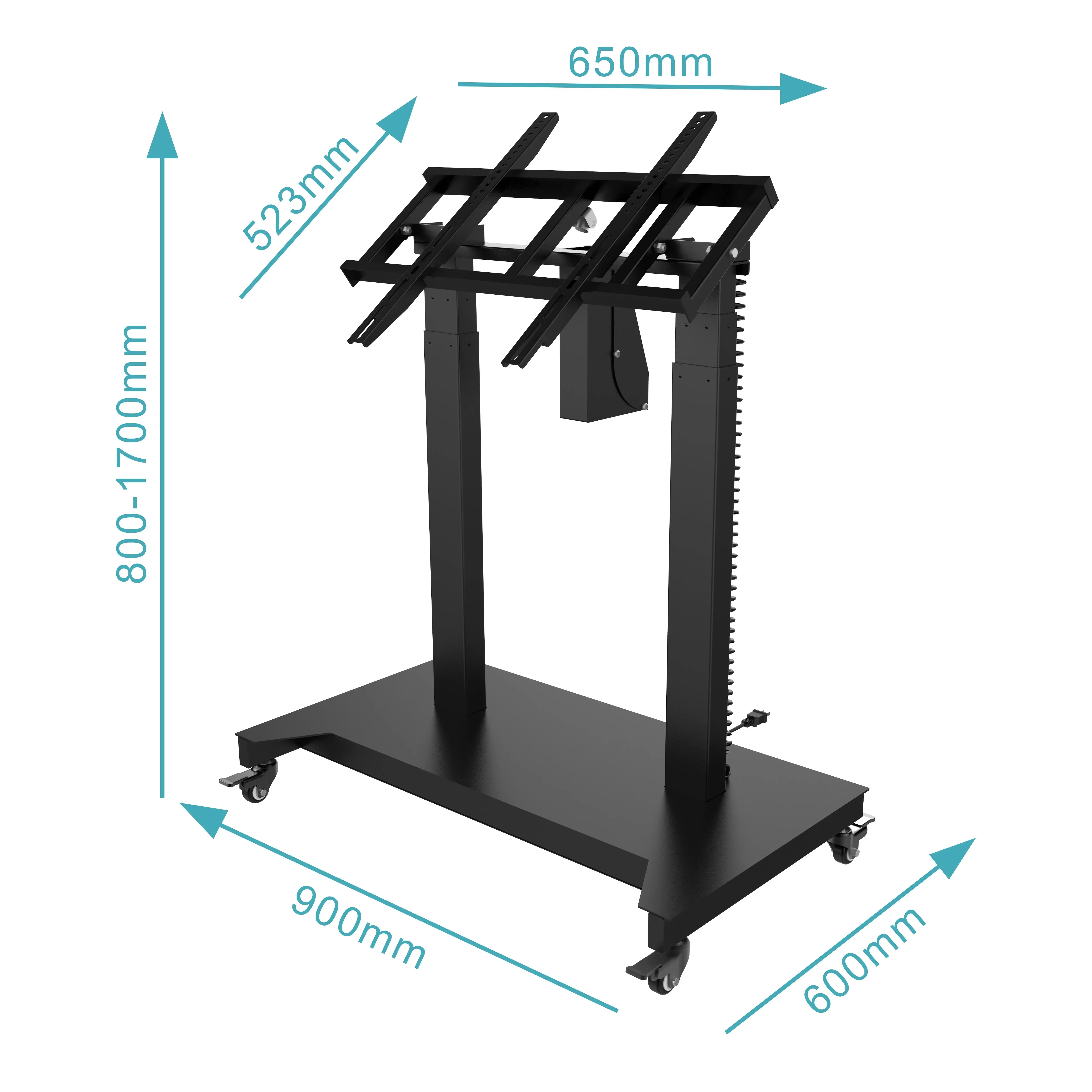 Chariot de télévision motorisé moderne, chariot de télévision réglable en hauteur en métal avec roues, supports de télévision mobiles avec télécommande pour salle de réunion