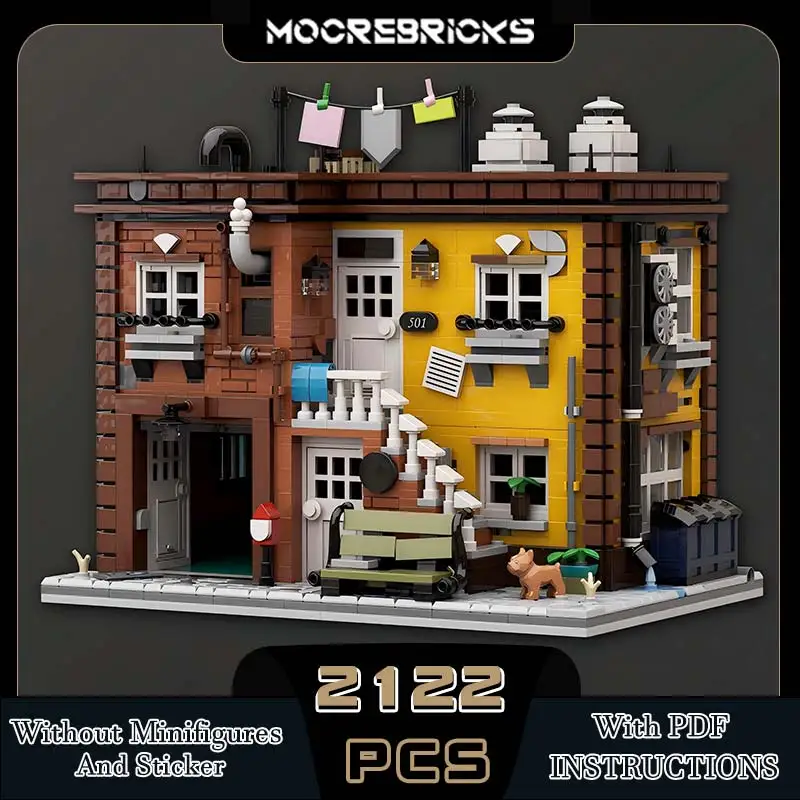 Modern City Architecture MOC-184896 Story House Creative Street View Room Building Blocks Model Kid's Bricks Toys Xmas Gifts