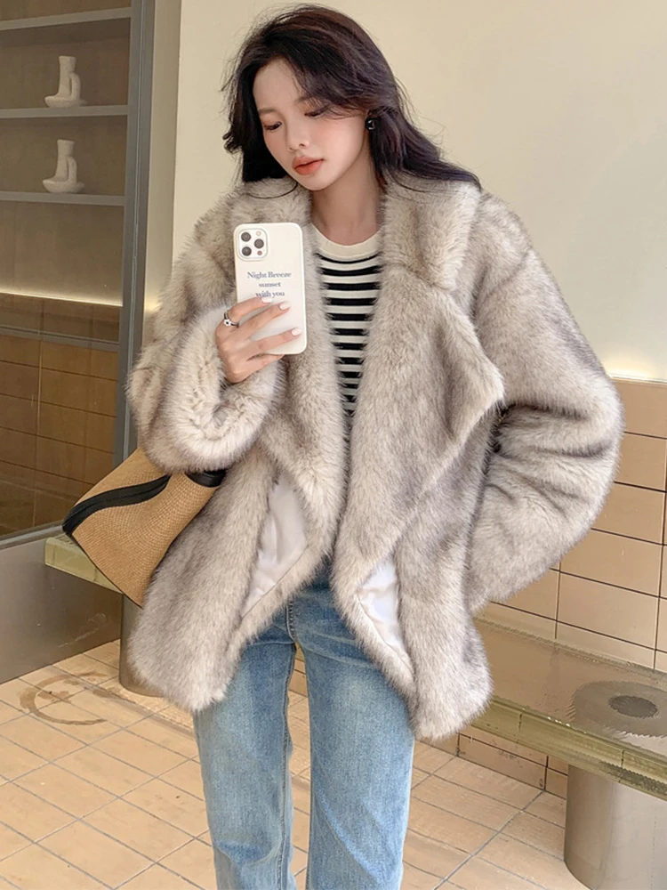 Winter Loose Casual Thick Warm Soft Hairy Faux Fur Coat Women Luxury High Quality Furry Fluffy Jacket Korean Fashion