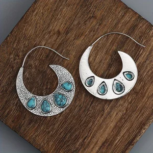 Hoa tai nước mắt màu bạc, hoa tai tròn màu xanh quý, đồ trang sức thủ công độc đáo 6 Bán bạc chính Bali 925 - 1