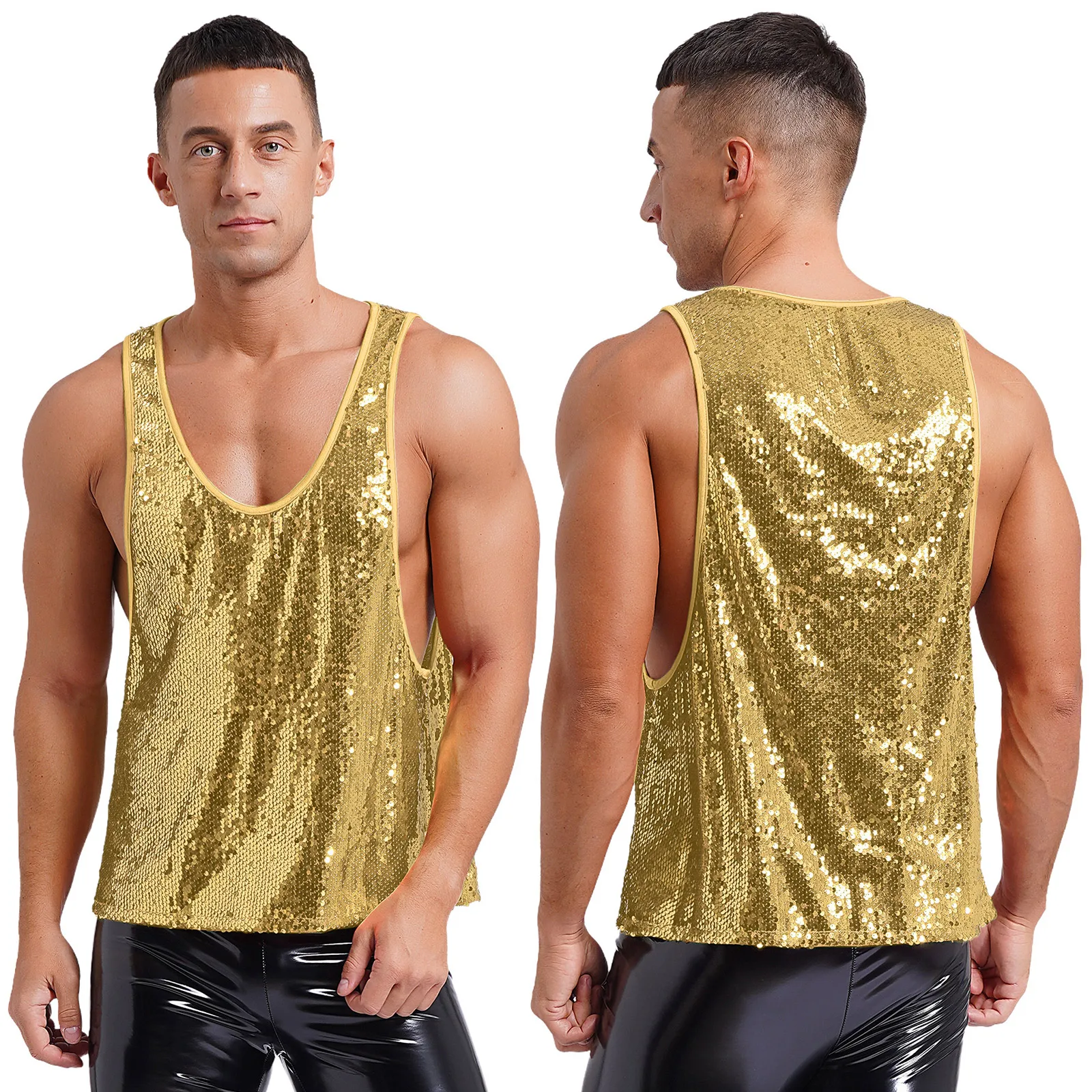 

Mens Sexy Glitter Sequin Vest Tank Top Smooth Waistcoat Shiny Top Modern Jazz Tap Latin Disco Dance Carnival Costume Night Club.