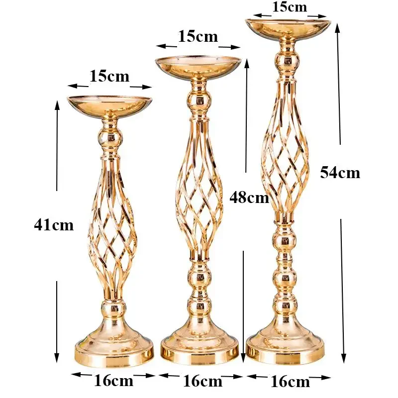 PEANDIM Gold Flowers Vases Holder Pillar Candlestick For Wedding Table Centerpieces Decor Hollow Style Candle Holders For Home