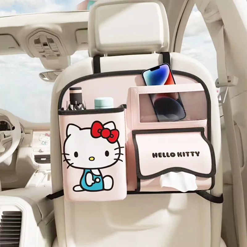 Cute Sanrio Olá Kitty Car Seat Back Storage Box, Desenhos animados de Kawaii, Multifuncional Folding Trash Can, Decoração de Interior