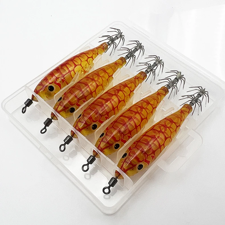ShareShark 5 Stück/Box Leuchtendes Horizontales Garnelen- und Tintenfischhaken-Set, geeignet für Meeresangeln auf Tintenfische und Oktopus. – Detail 7