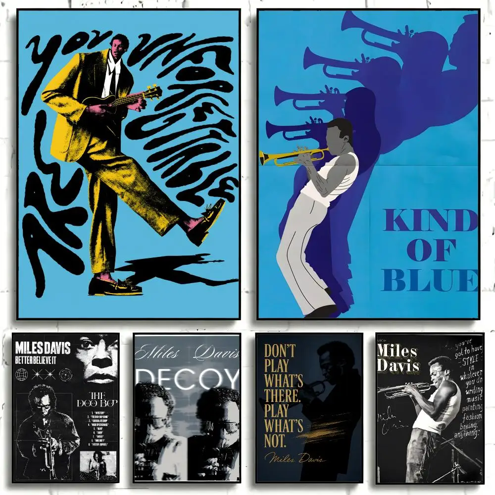 Musician Miles Davis Poster Self-adhesive Art Waterproof Paper Sticker Coffee House Bar Room Wall Decor