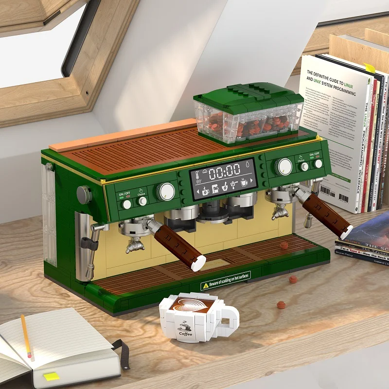 Simulated Espresso Coffee Machine Mini Building Blocks Retro Kitchen Appliance Bricks Model DIY Assemble Countertop Decoration