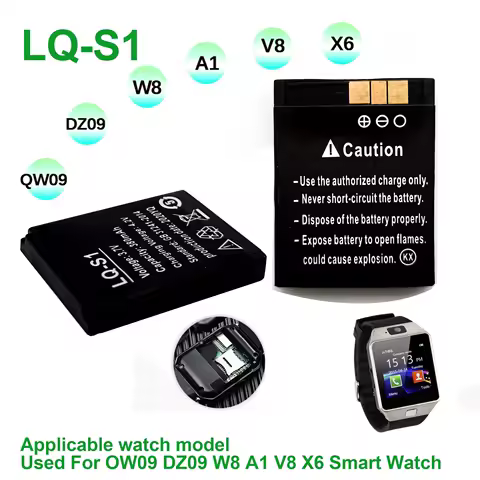 380mAh LQ-S1 3.7V GTF Smart Watch Battery GTF Durable lithium Rechargeable Battery For Smart Watch QW09 DZ09 W8 A1 V8 X6