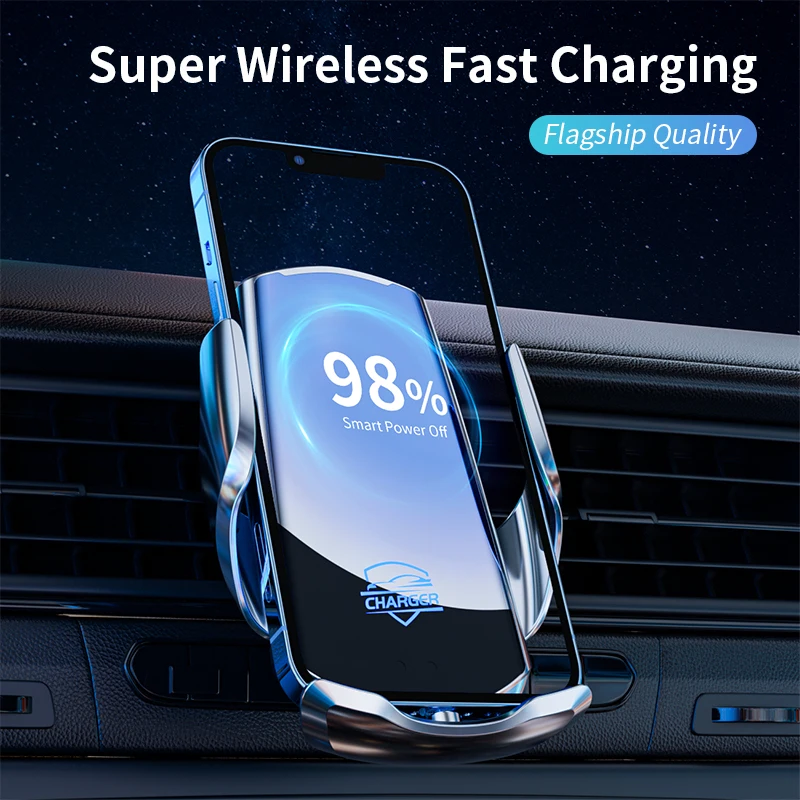 15W Wireless + Mag Tips Car Charger – IR Auto Clamp, Electric Lock, Built‑in Battery, 360° Rot for iPhone & Android(Q3S)