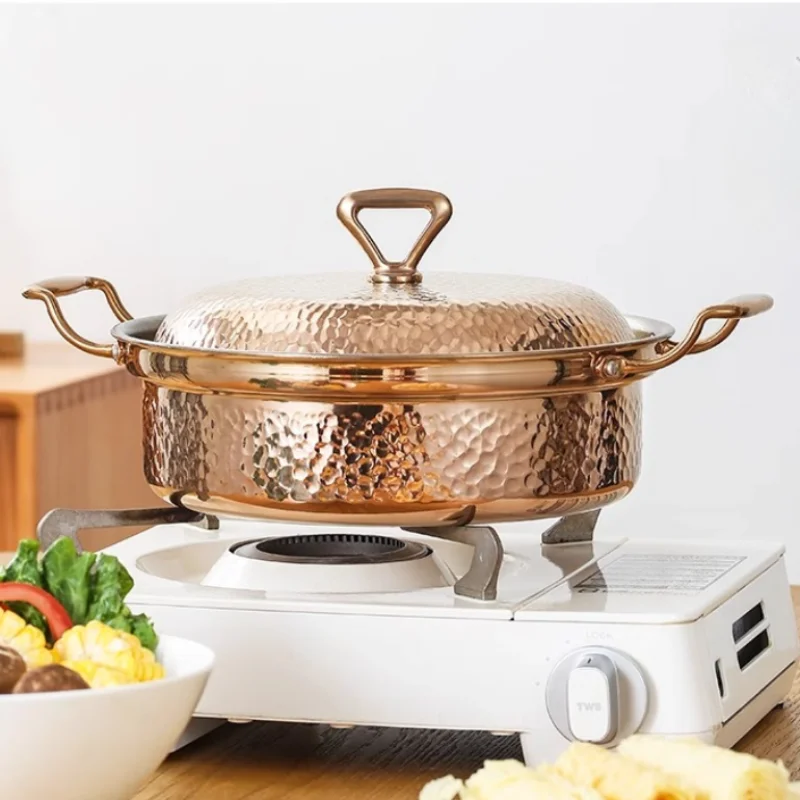 304 Stainless Steel Pots, Three-layer Steel Hammer Patterned Chafing Dish, Thickened Hot Pot Pot, Light Luxury Style Cookware