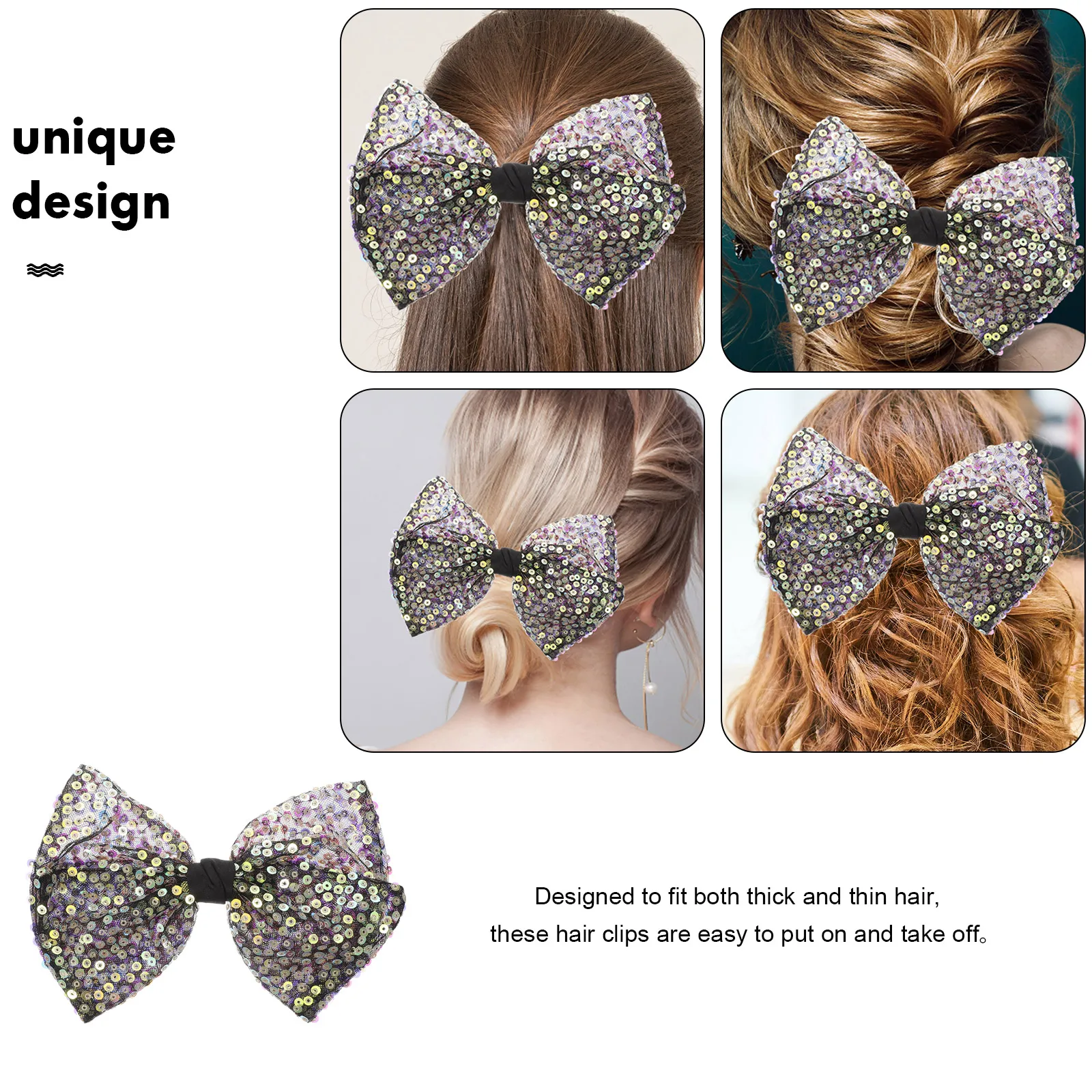 

Large Bow Clips for Girls Kids Accessories Princess Women Black Sequins Hair Bows Large Bows For Girls Girl Toddler