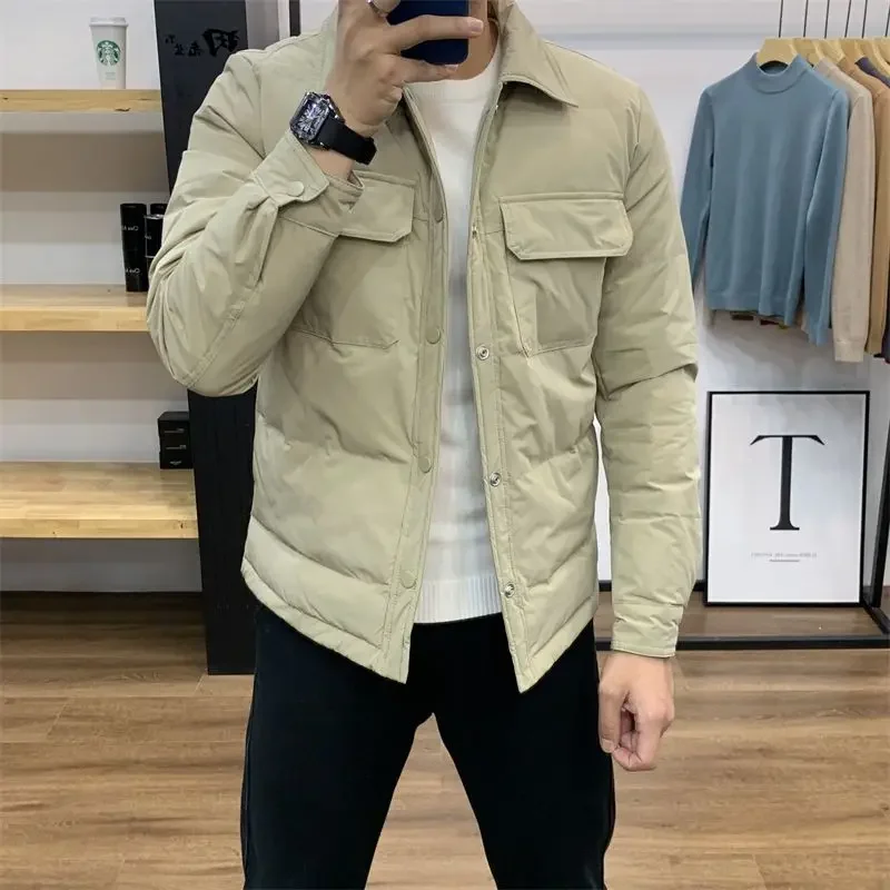 

2024 Men's Winter Fashion Light Thin Down Cotton Coats Men Short Warm Parkas Jackets Male Lapel Cotton-padded Jackets D172