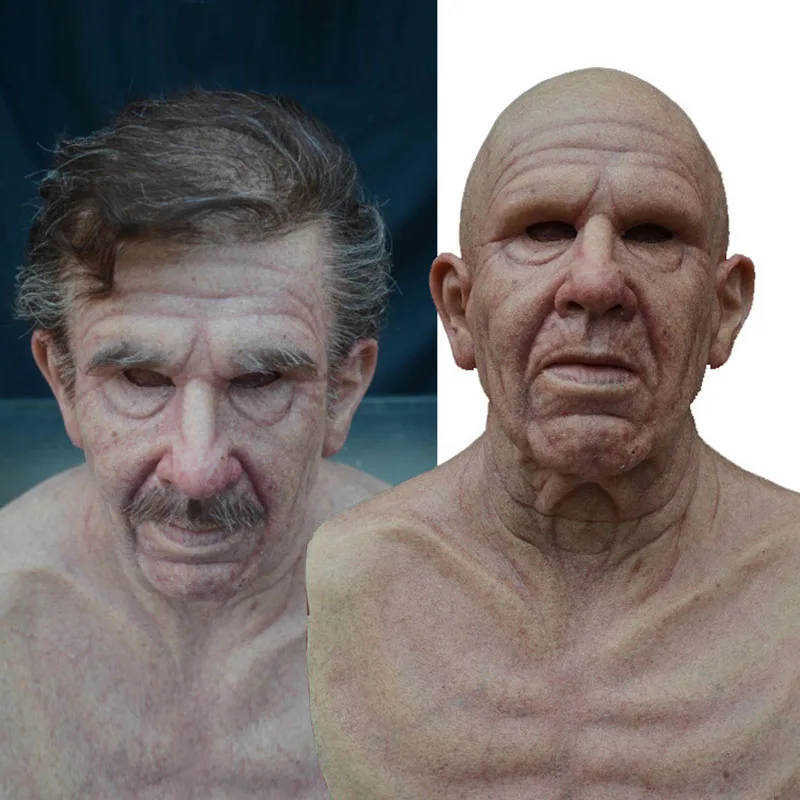 Elderly Woman Man Mask Wrinkle Full for Head Mask Grandpa/Grandma Face Mask Devil Novelty Supplies Halloween Party Cosplay Props image 6