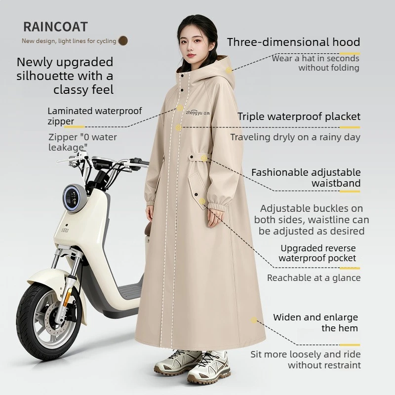 Fashion Windbreaker Style Long Raincoat Loose Riding Hooded Rain Coat Outdoor Hiking Poncho Commute Rainproof Tools Rain Gear