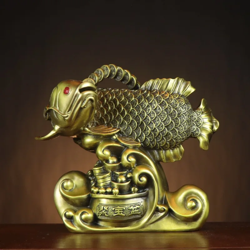 Brass Golden Dragon , Treasure Bowl , Goldfish Ornament For Home And Shop, Copper Fish Symbolizing Abundance Year After