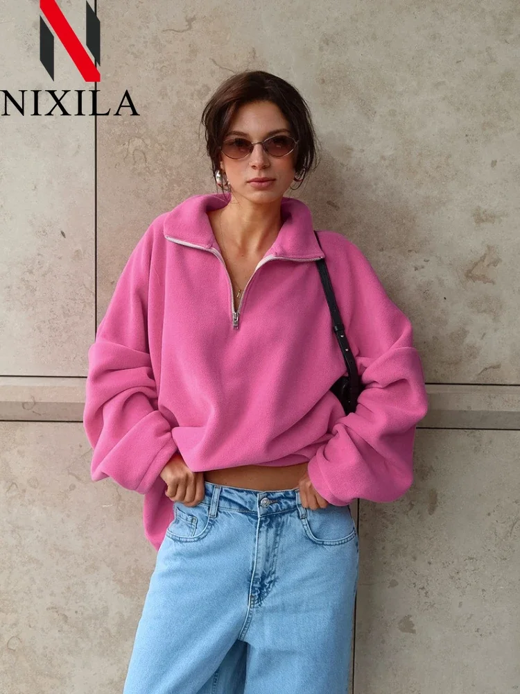 

New Spring Autumn Women Loose Lapel Zippers Female's Hoodie Elegant Retro Casual Long Sleeves Tops Pullover for Women Clothing