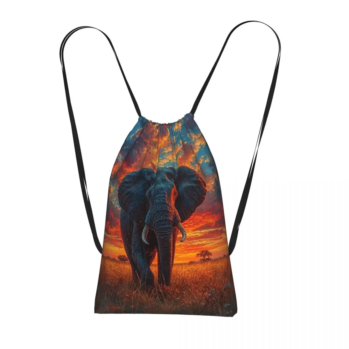 Elephant In The Field Backpacks Casual Drawstring Bags Sports Bag Book Bags for Man Woman School