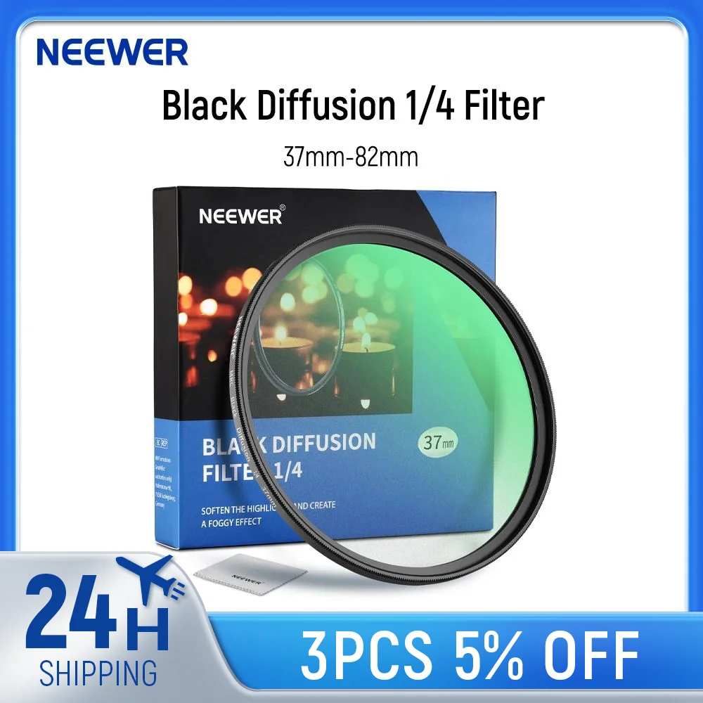 

NEEWER Black Diffusion 1/4 Filter Mist Dreamy Cinematic Effect Filter HD Optical Glass For Video/Vlog/Portrait Photography