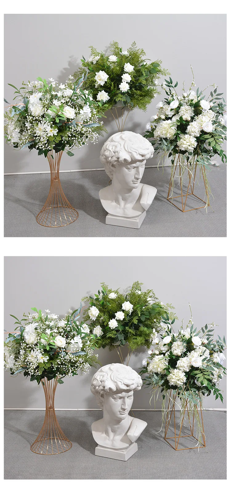Künstliche Grünblätter Hortensie Rosenblütenkugel Hochzeitstisch-Mittelstück Kerzenhalter Geometrischer Ständer Blumendekoration Event-Bühne – Detail 9