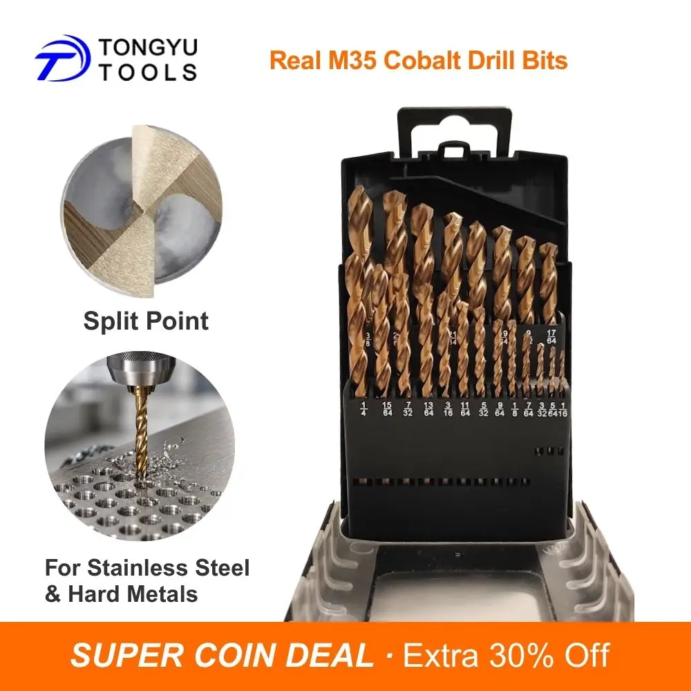 

21Pcs M35 Cobalt Drill Bit Set 1/16-3/8 Jobber Length Twist Drill Bits for Stainless Steel Hard Metal Cast Iron Split Point