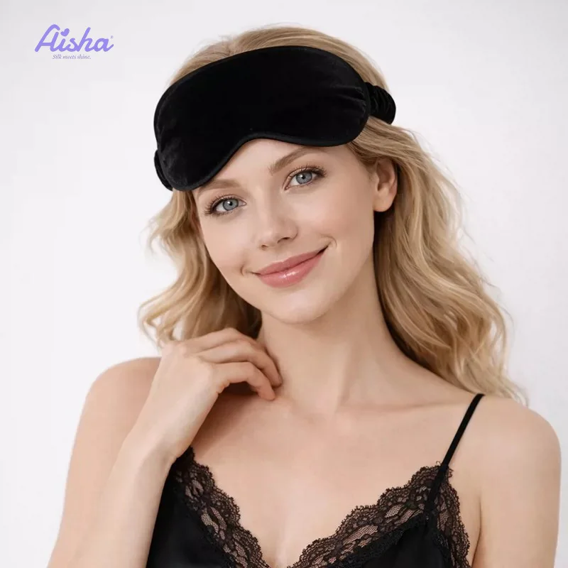 Aisha Velvet Mulberry Silk Sleep Mask Breathable Full Blackout Eye Cover For Men Women Travel Nap Sleeping Eyeshade