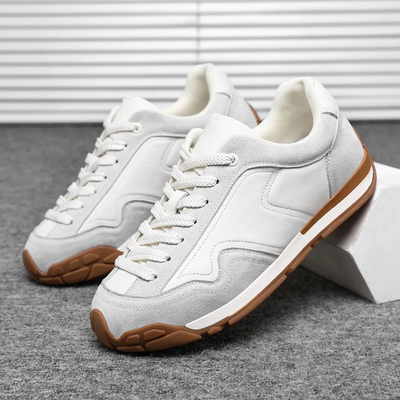 

New Shoes for Man Cow Leather Casual Shoes Trend Thick-soled Sport Shoes Youth Lace-up Sneaker