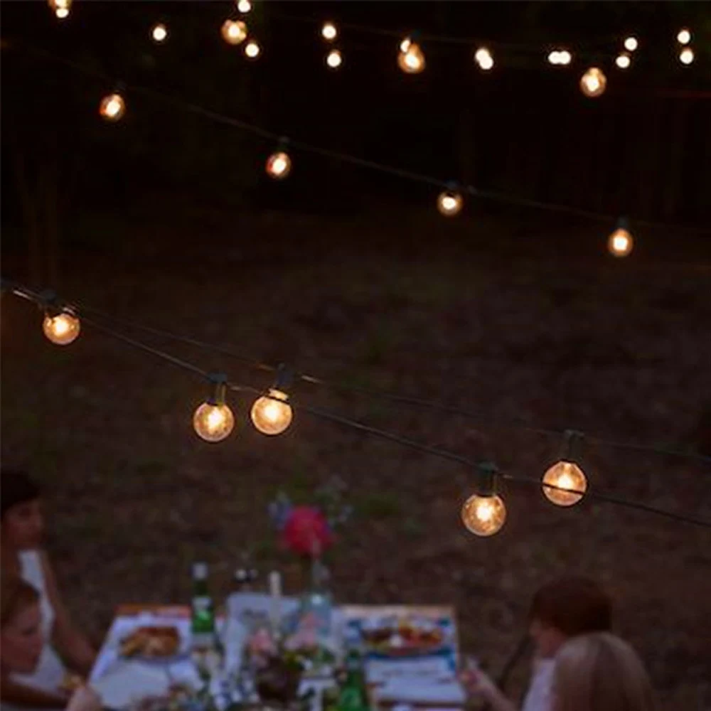 接続可能なg40グローブストリングライト、8mウォームホワイト、25-1個の電球、30cm間隔、ip44防水、庭や結婚式の装飾に最適