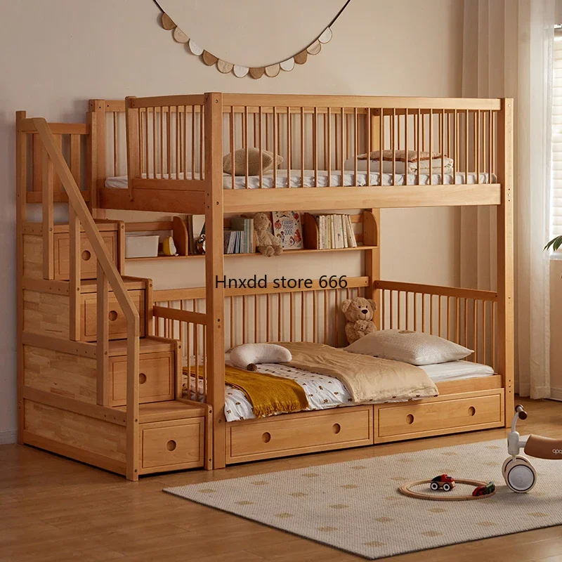 Cama de madeira maciça para crianças e mãe, superior e inferior, alta e baixa