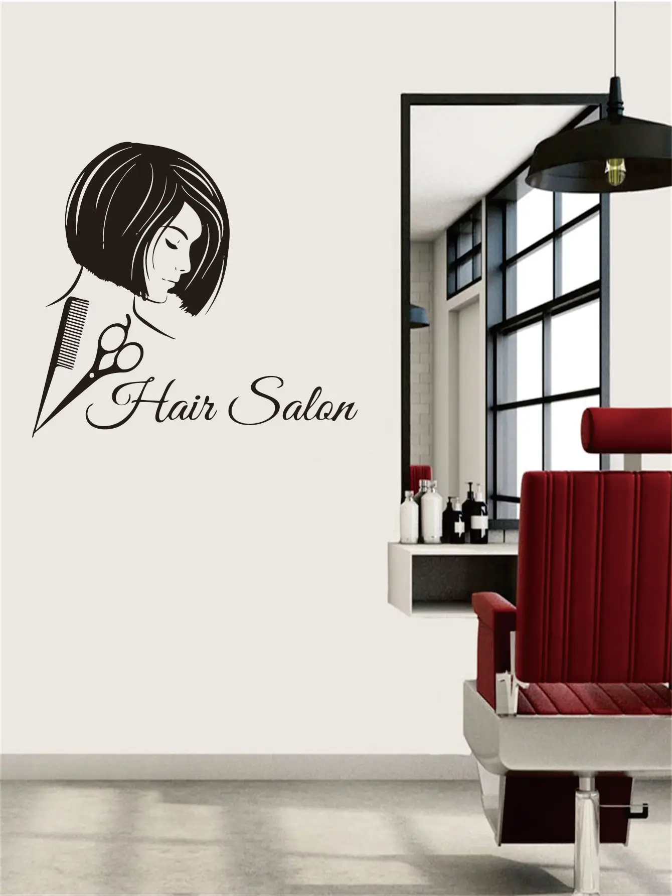 Vinyl Self-Adhesive Removable Stickers for Home Decor \'Hair Salon\' with  Scissors and Combs Perfect for Barber Shop Walls JZY192