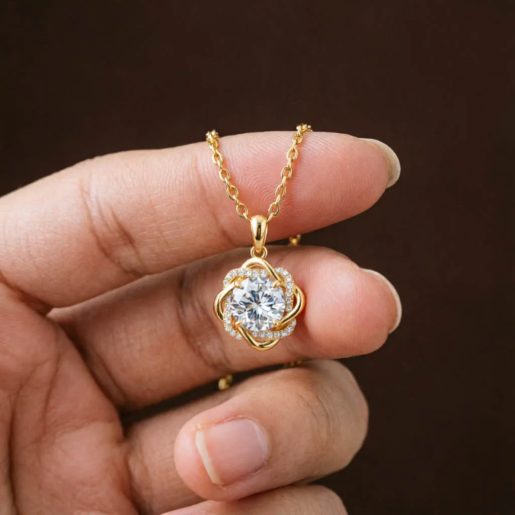 14K Gold Filled Moissanite Flower Necklace for Women  Wedding Engagement Anniversary Birthday Gift Trendy Jewelry