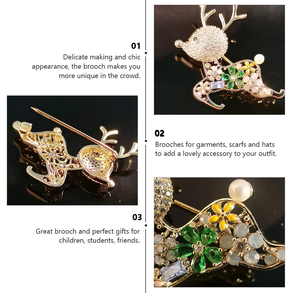 

1pc Elk Shaped Brooch Decorative Christmas Breast Pin Clothes Decor Animal Brooch Festival Gift For Kids Friends Students