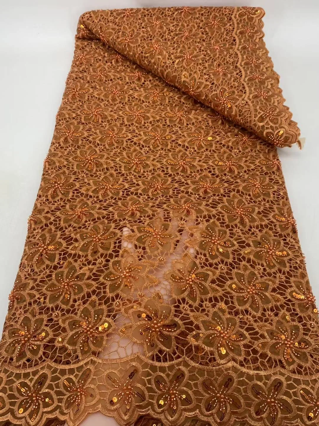 

African Beaded Lace Fabric High-Quality Mesh Embroidered French Sequins for Women's Evening Dresses Sewing