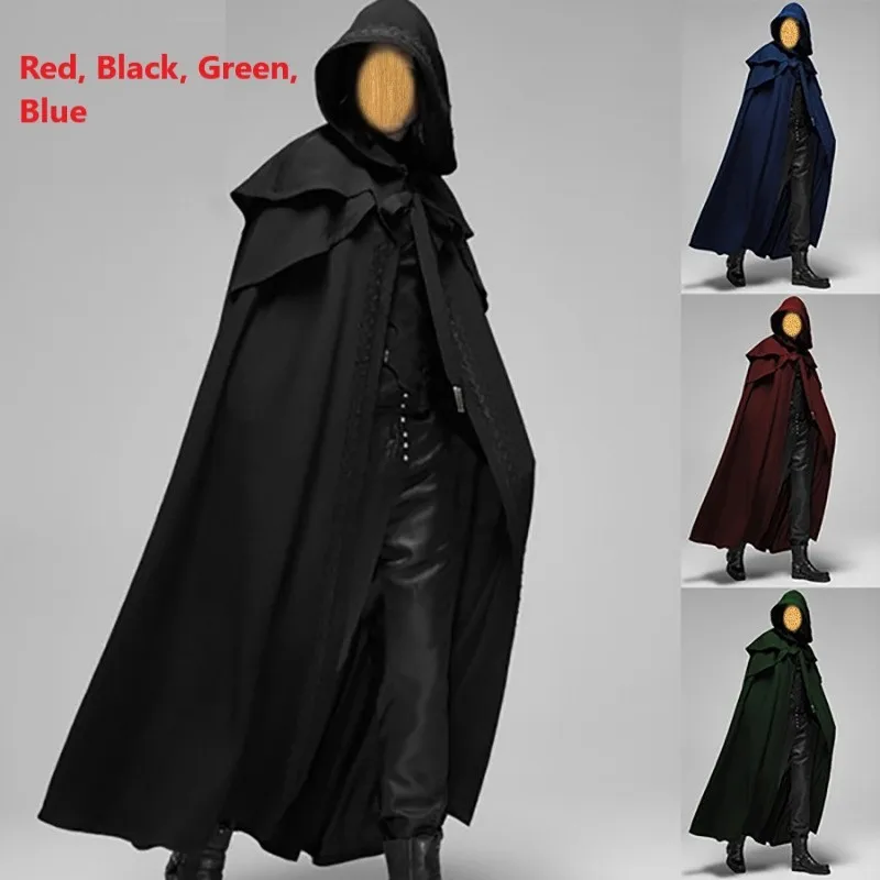 

Unisex Mens Medieval Cape Cloak with Hood Renaissance Cosplay Costume Halloween Cosplay Knight Tunic Gothic Long Cloak Jacket